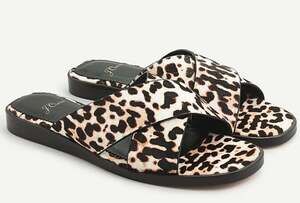 J Crew Cross-strap sandals in ivory leopard calf hair